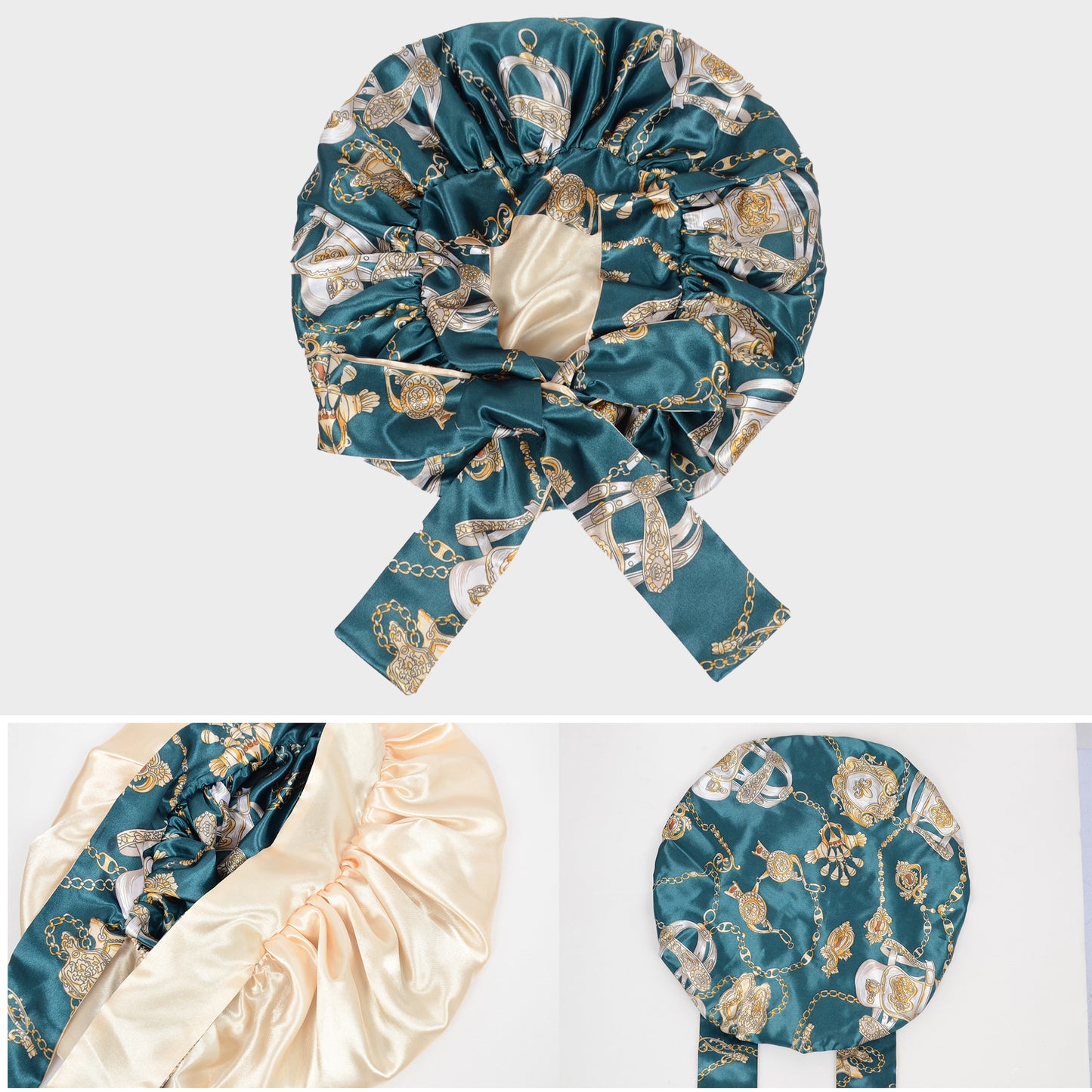 Women Silk Bonnet for Sleeping Satin Hair Bonnet with Floral Print and Long Tie Band