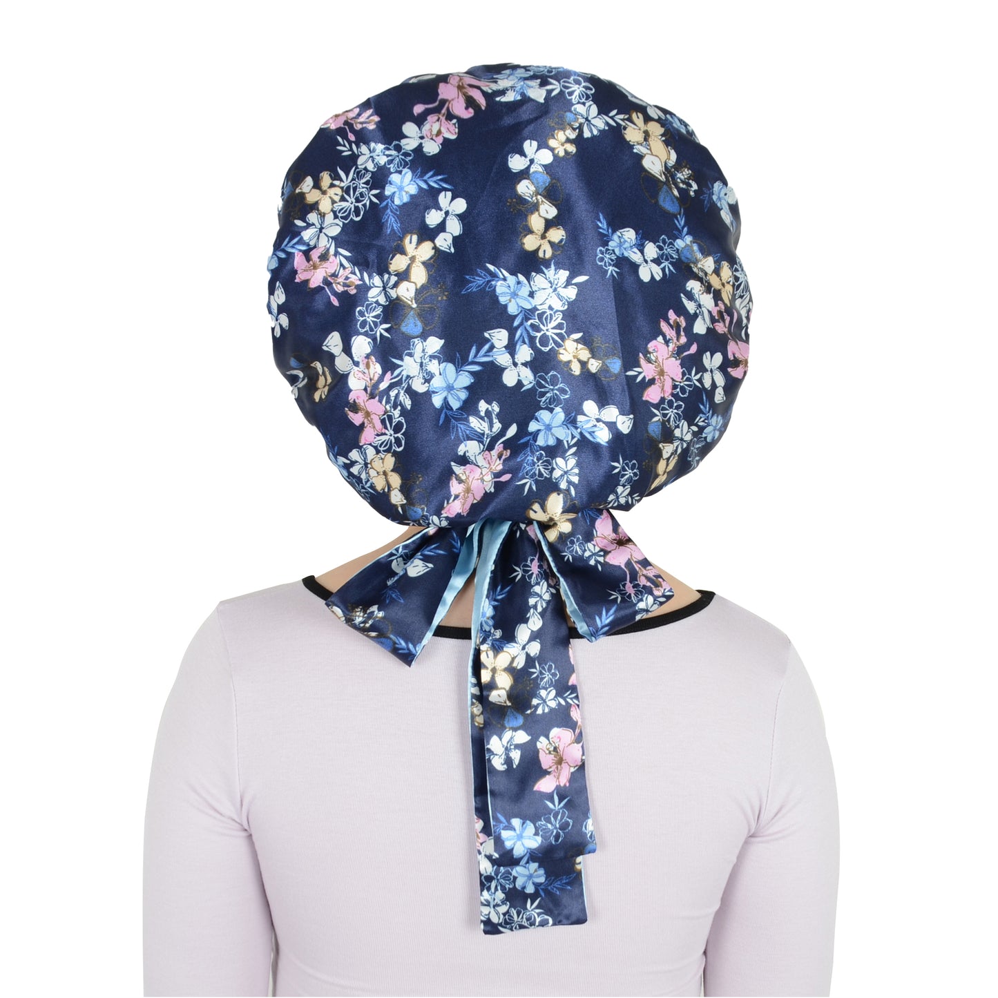 Women Silk Bonnet for Sleeping Satin Hair Bonnet with Floral Print and Long Tie Band