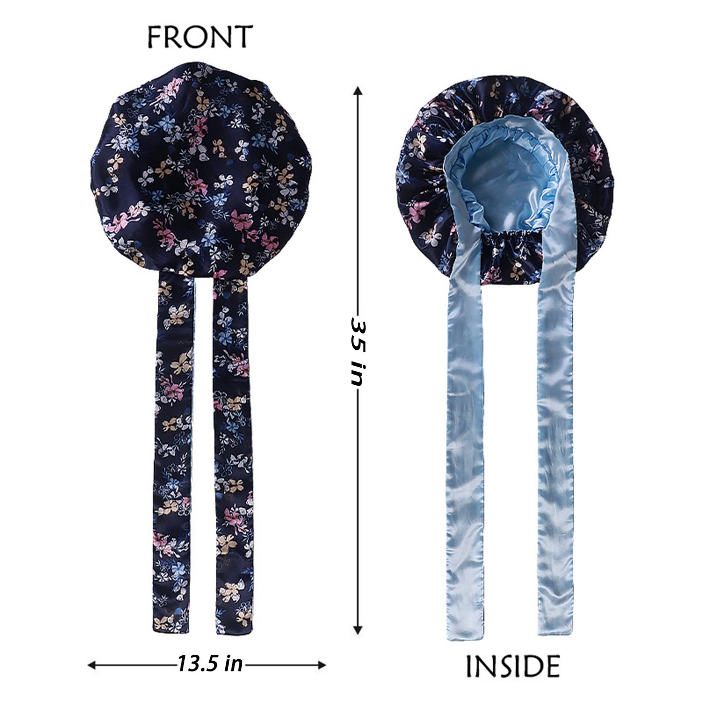 Women Silk Bonnet for Sleeping Satin Hair Bonnet with Floral Print and Long Tie Band