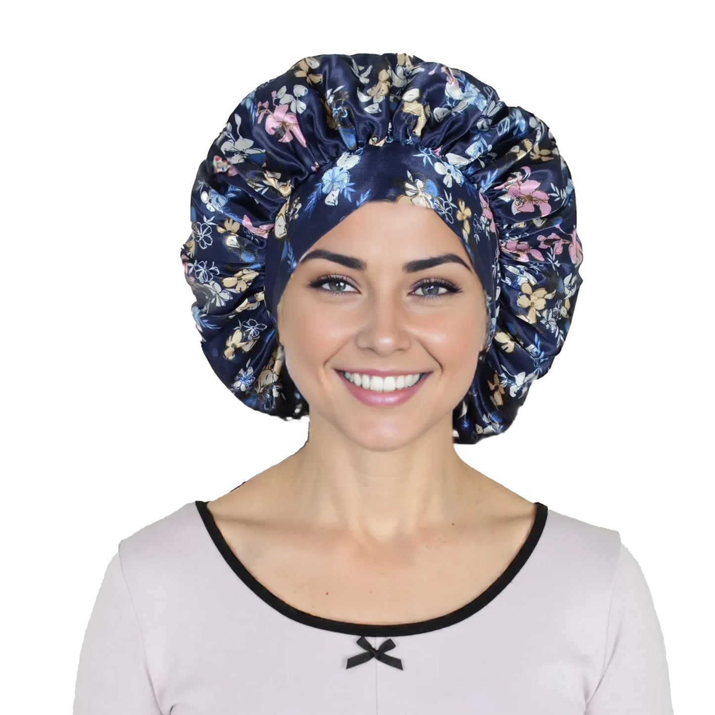 Women Silk Bonnet for Sleeping Satin Hair Bonnet with Floral Print and Long Tie Band