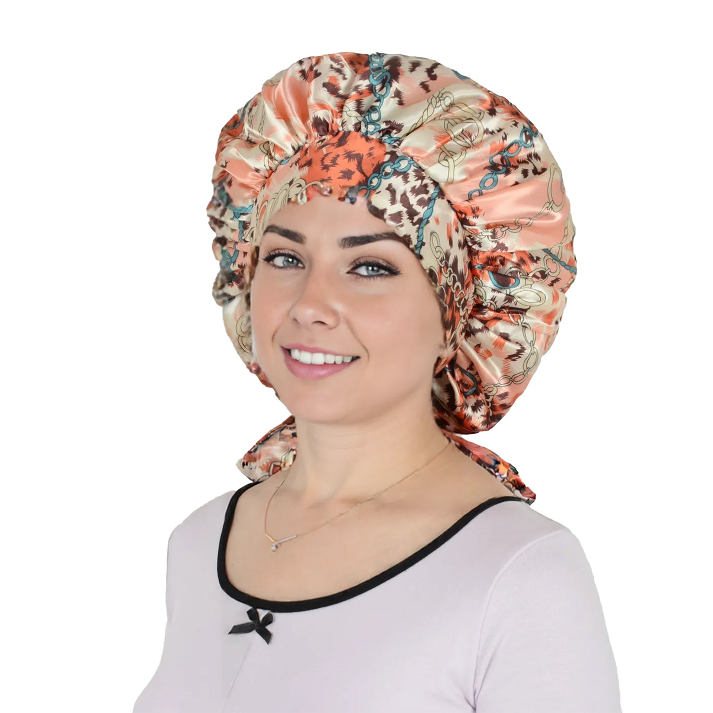Women Silk Bonnet for Sleeping Satin Hair Bonnet with Floral Print and Long Tie Band