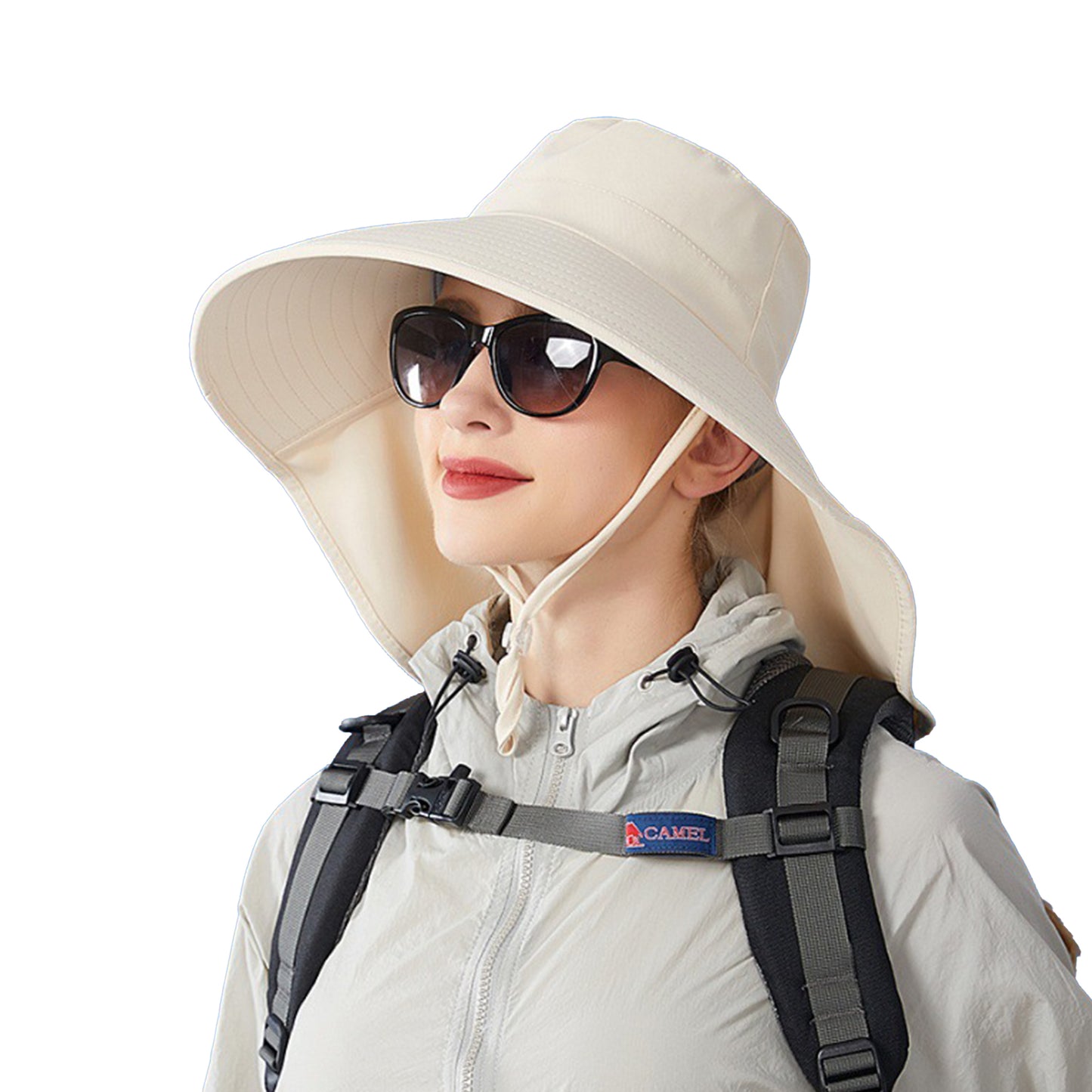 Women Ponytail Sun Hat Wide Brim Sun Hat with Flap Packable Adjustable Summer Beach Hat