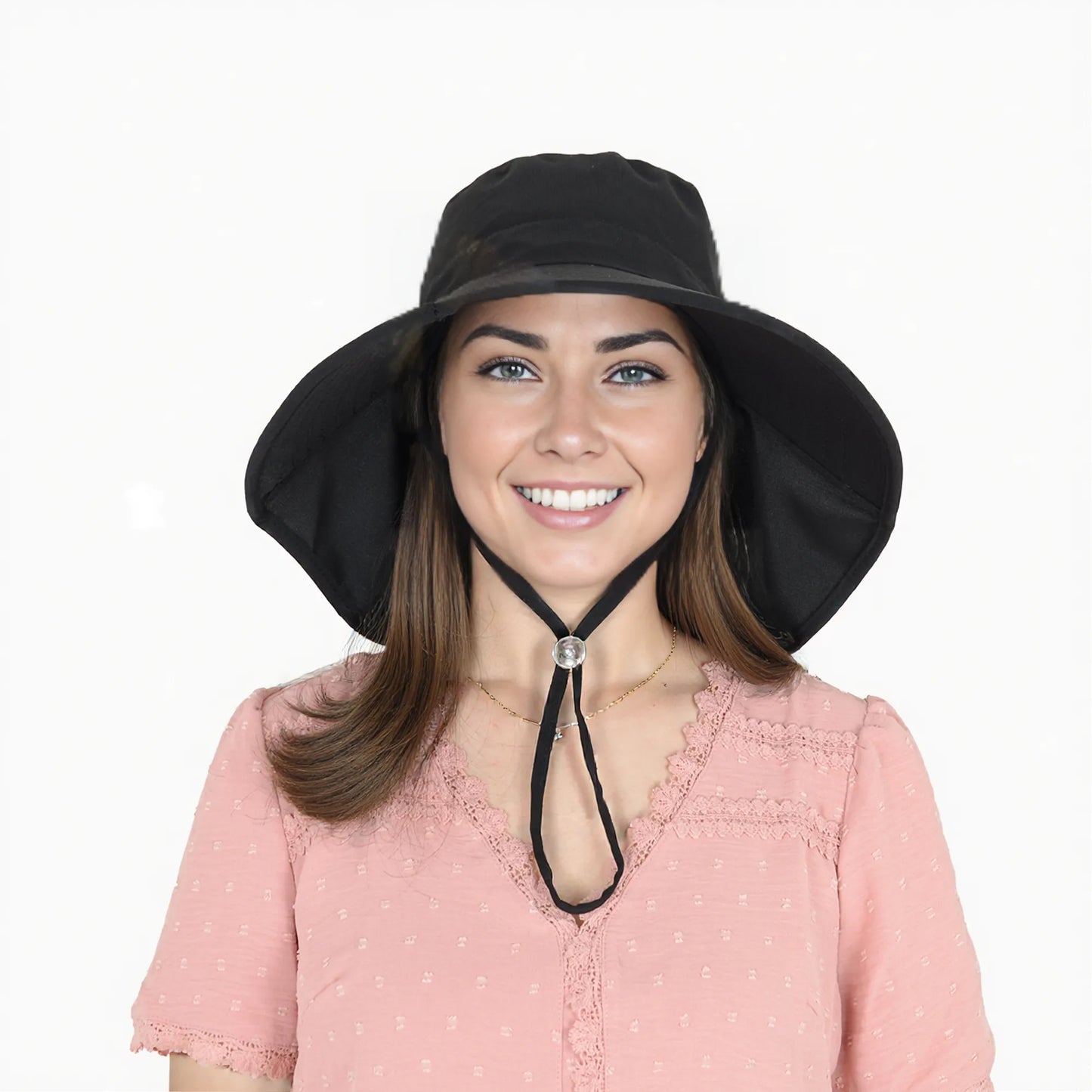 Women Ponytail Sun Hat Wide Brim Sun Hat with Flap Packable Adjustable Summer Beach Hat