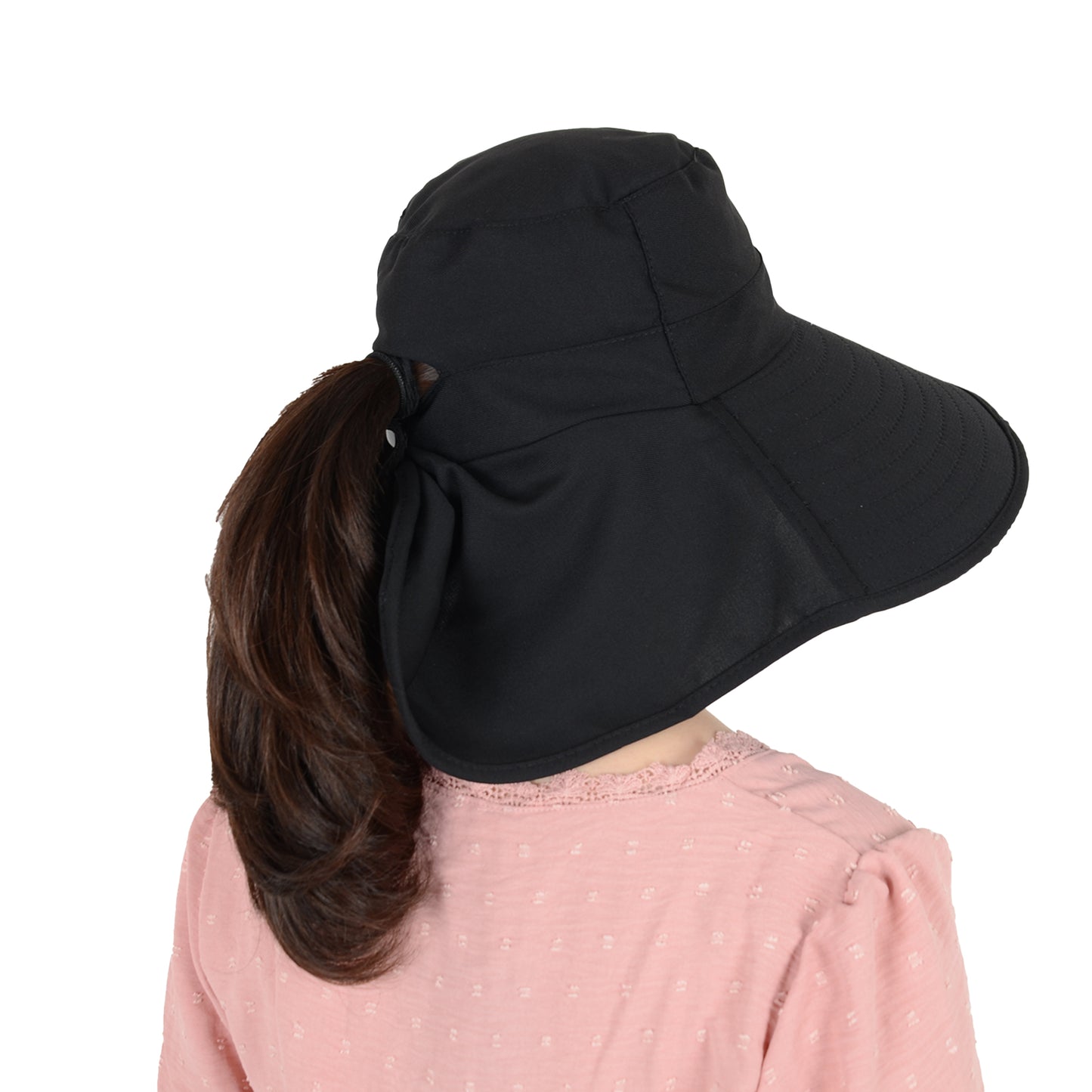 Women Ponytail Sun Hat Wide Brim Sun Hat with Flap Packable Adjustable Summer Beach Hat