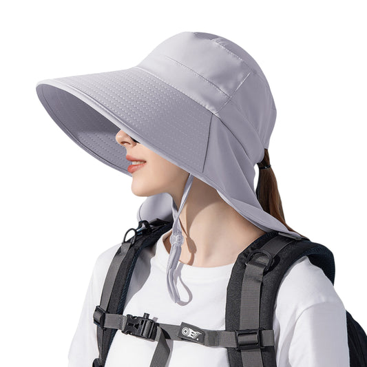 Women Ponytail Sun Hat Wide Brim Sun Hat with Flap Packable Adjustable Summer Beach Hat