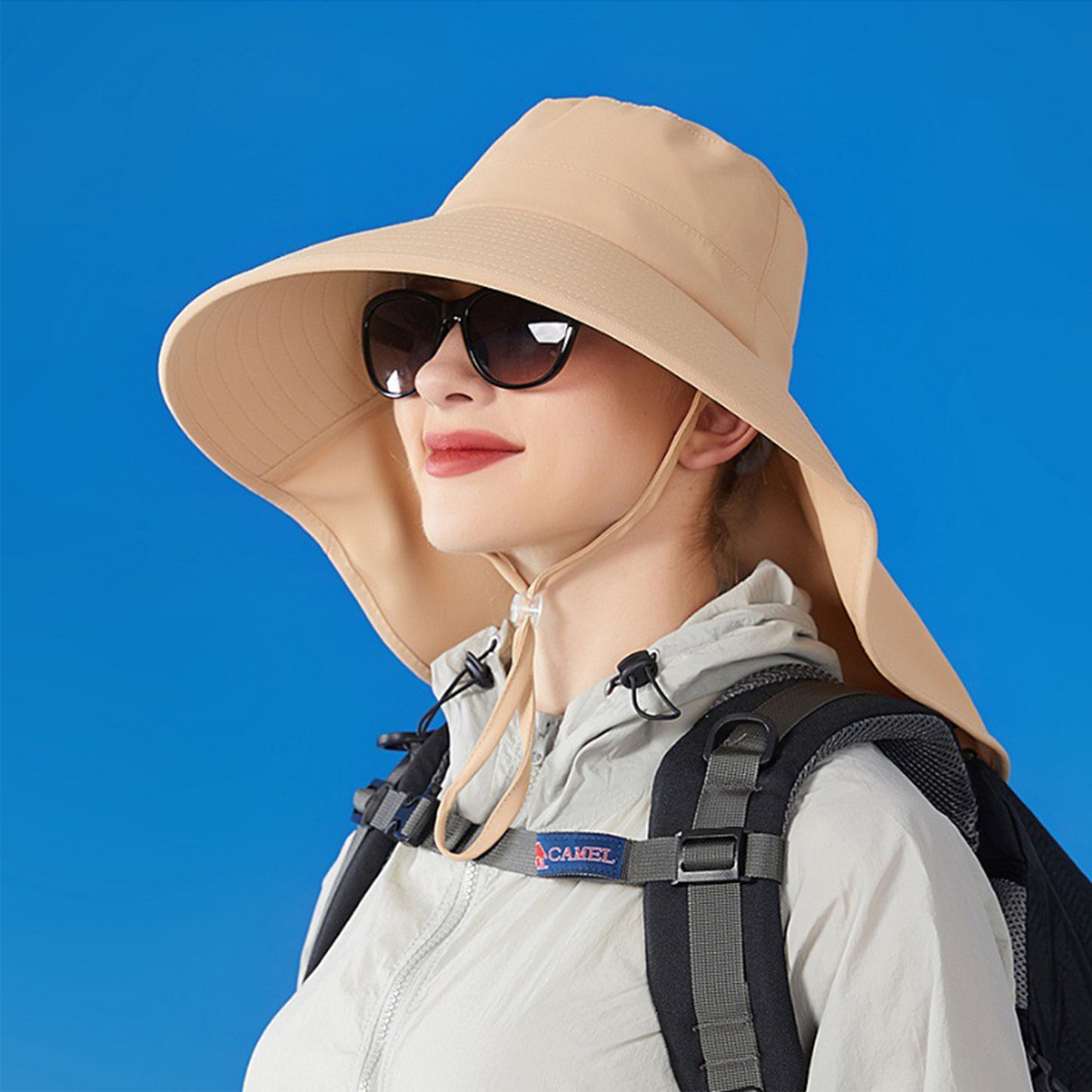 Women Ponytail Sun Hat Wide Brim Sun Hat with Flap Packable Adjustable Summer Beach Hat