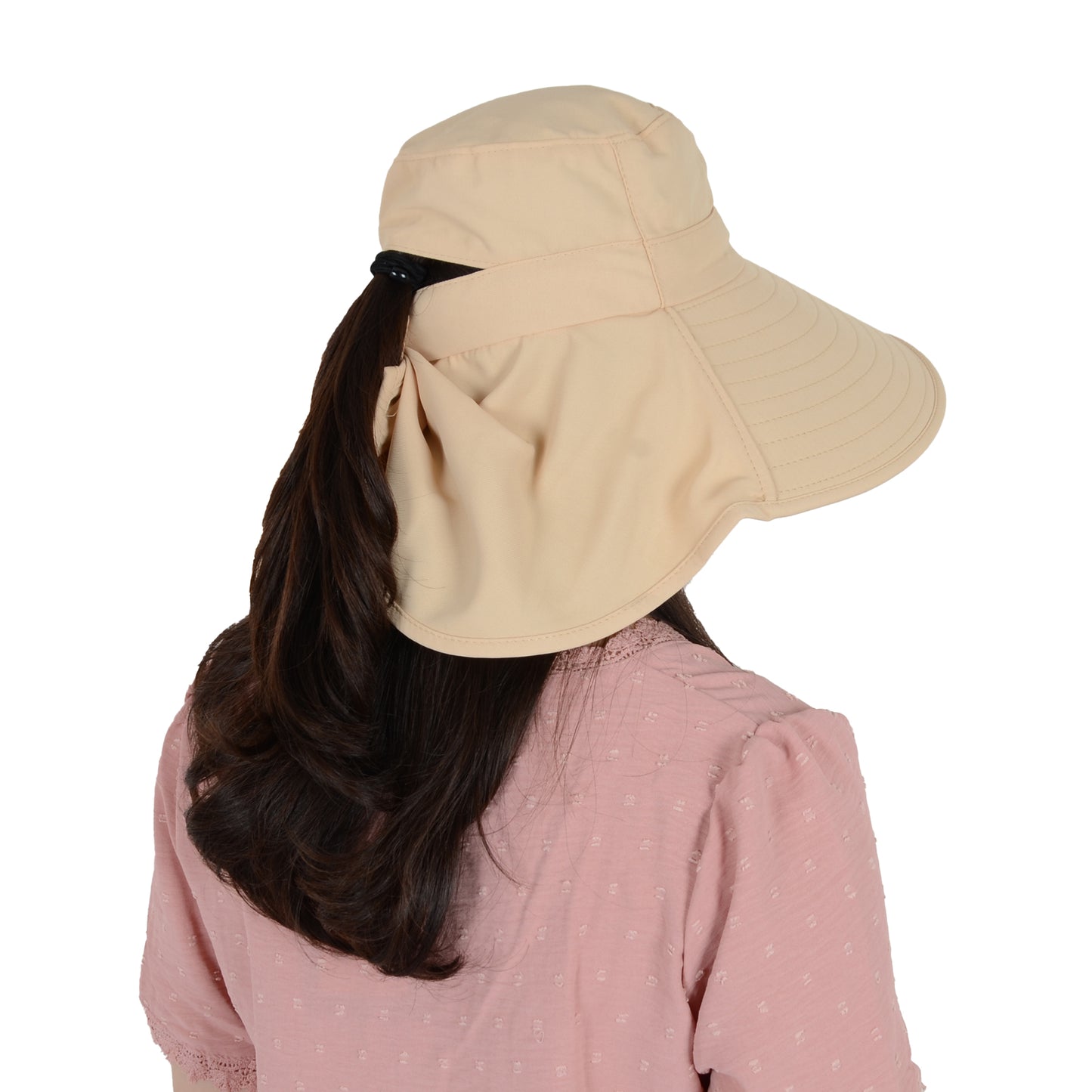 Women Ponytail Sun Hat Wide Brim Sun Hat with Flap Packable Adjustable Summer Beach Hat
