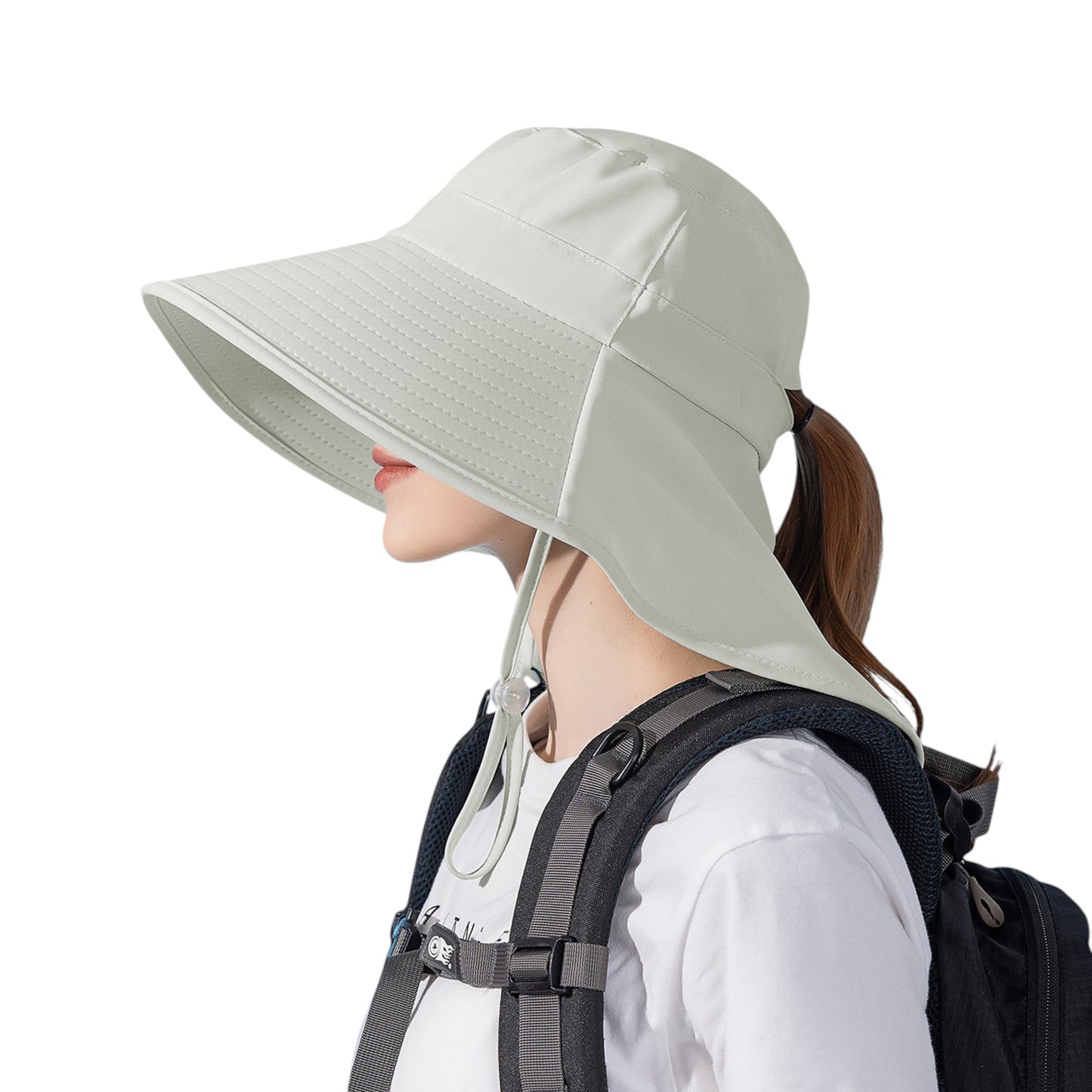 Women Ponytail Sun Hat Wide Brim Sun Hat with Flap Packable Adjustable Summer Beach Hat