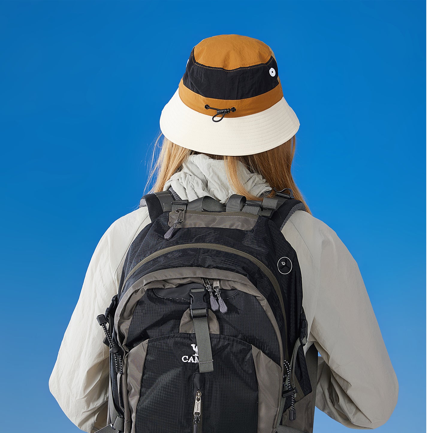 Outdoor Patchwork Bucket Hat Adjustable Chin Strap Breathable Wide Brim for Hiking Camping Travel