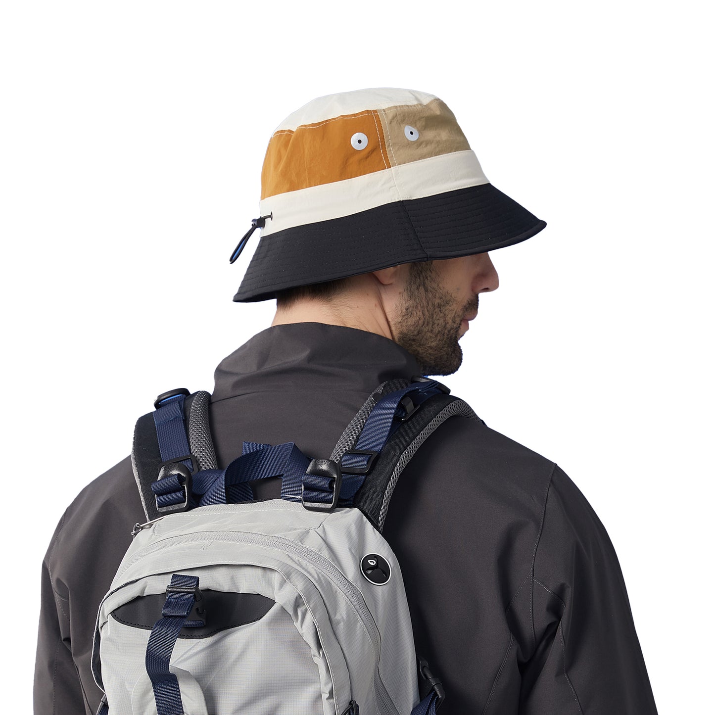 Outdoor Patchwork Bucket Hat Adjustable Chin Strap Breathable Wide Brim for Hiking Camping Travel