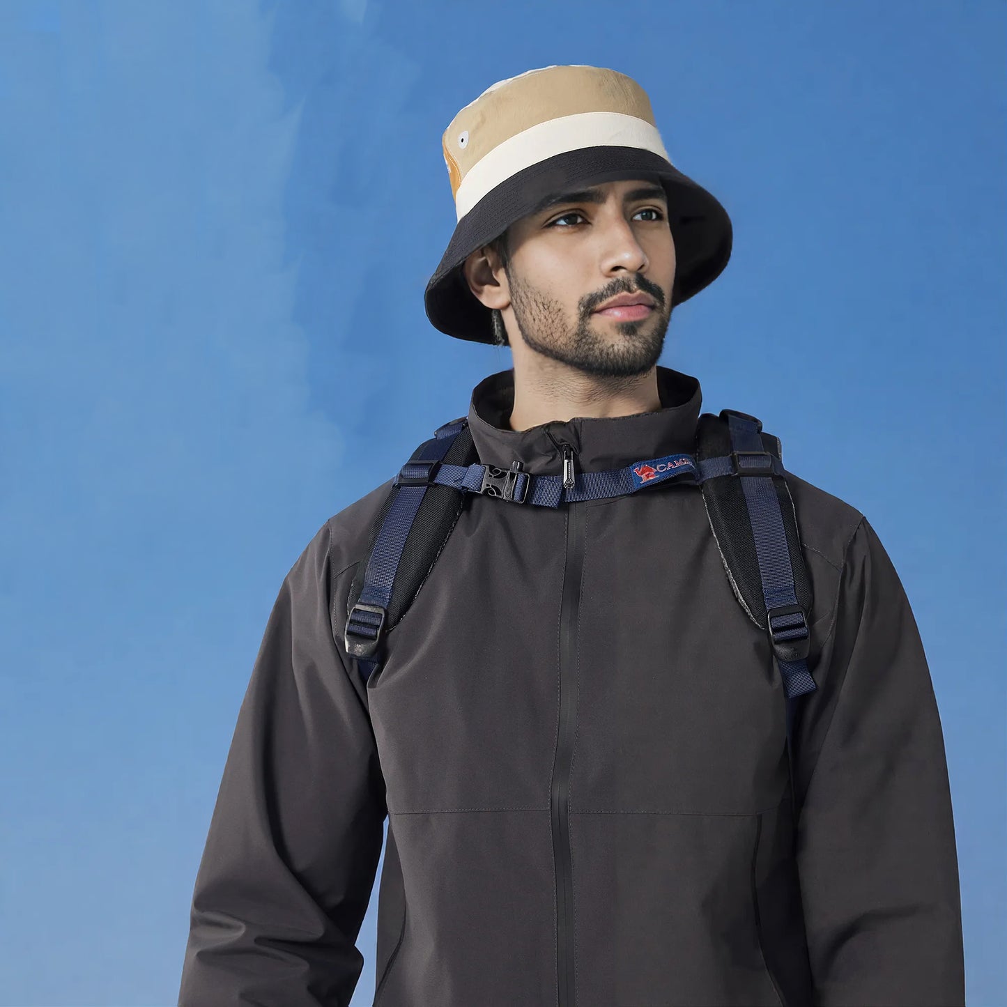 Outdoor Patchwork Bucket Hat Adjustable Chin Strap Breathable Wide Brim for Hiking Camping Travel