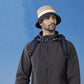 Outdoor Patchwork Bucket Hat Adjustable Chin Strap Breathable Wide Brim for Hiking Camping Travel