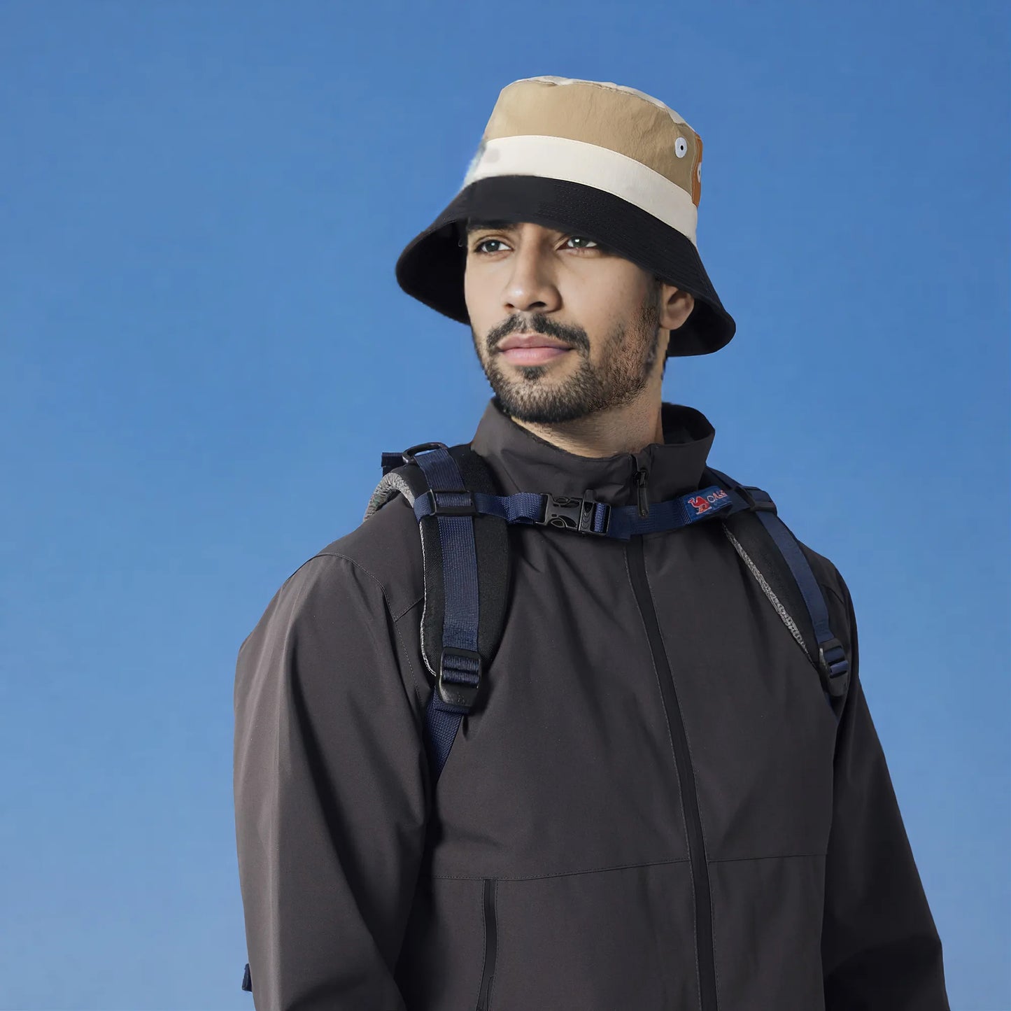 Outdoor Patchwork Bucket Hat Adjustable Chin Strap Breathable Wide Brim for Hiking Camping Travel