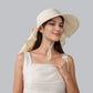 Womens Wide Brim Sun Hat UV Protection Flap Design with Back Bow Detail and Adjustable Chin Strap