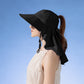 Womens Wide Brim Sun Hat UV Protection Flap Design with Back Bow Detail and Adjustable Chin Strap