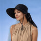 Womens Wide Brim Sun Hat UV Protection Flap Design with Back Bow Detail and Adjustable Chin Strap