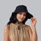 Womens Wide Brim Sun Hat UV Protection Flap Design with Back Bow Detail and Adjustable Chin Strap