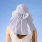 Womens Wide Brim Sun Hat UV Protection Flap Design with Back Bow Detail and Adjustable Chin Strap