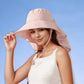 Womens Wide Brim Sun Hat UV Protection Flap Design with Back Bow Detail and Adjustable Chin Strap