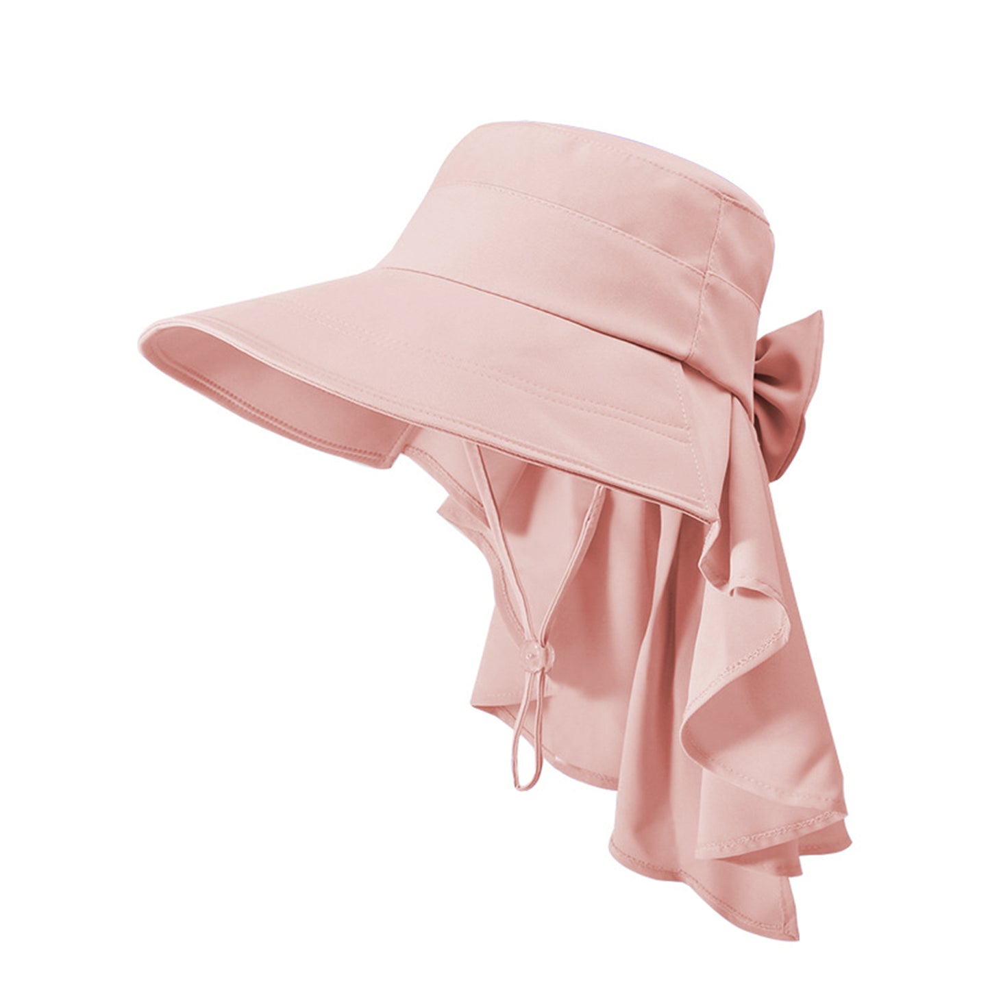 Womens Wide Brim Sun Hat UV Protection Flap Design with Back Bow Detail and Adjustable Chin Strap