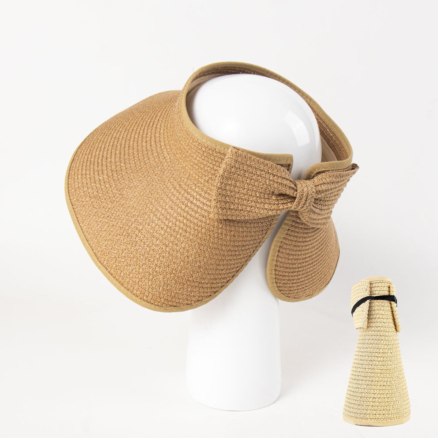 Women's Wide Brim Visor Hat with Bow Detail Adjustable Velcro Closure for Beach or Outdoor Protection