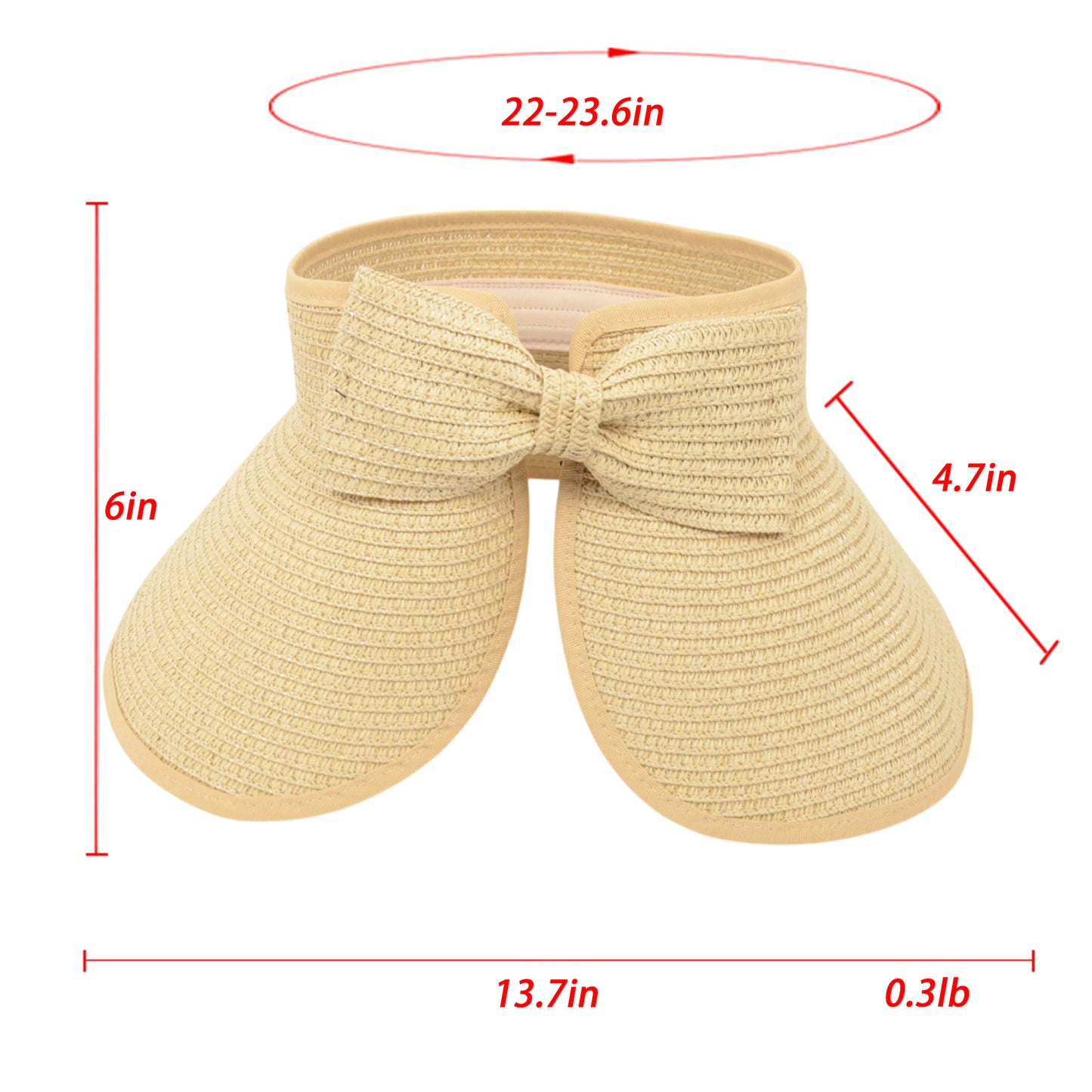 Women's Wide Brim Visor Hat with Bow Detail Adjustable Velcro Closure for Beach or Outdoor Protection