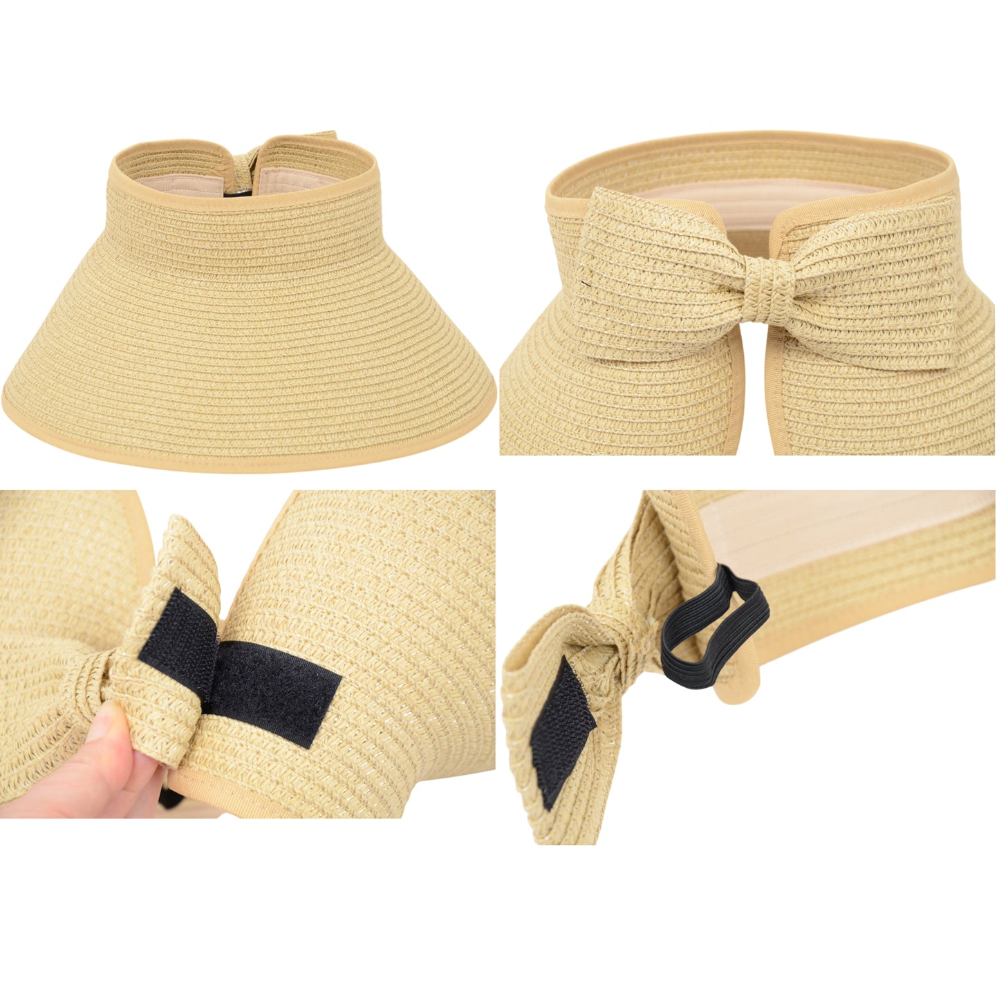 Women's Wide Brim Visor Hat with Bow Detail Adjustable Velcro Closure for Beach or Outdoor Protection