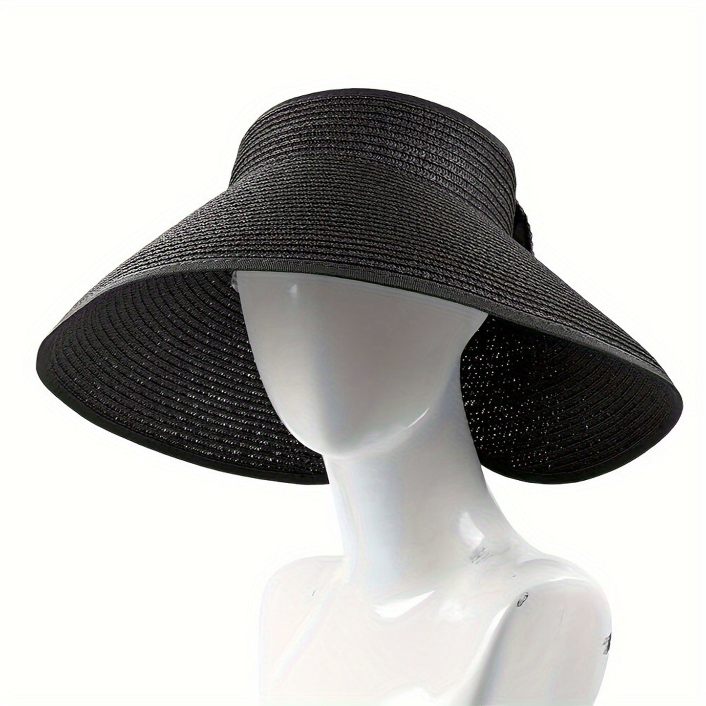 Women's Wide Brim Visor Hat with Bow Detail Adjustable Velcro Closure for Beach or Outdoor Protection