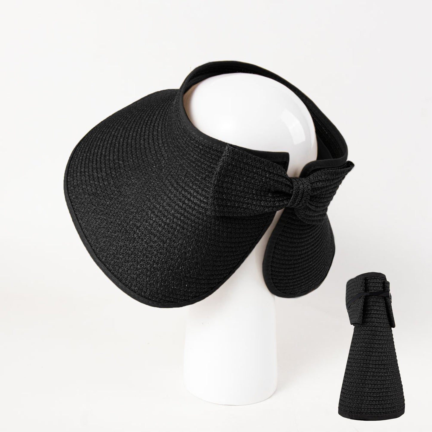 Women's Wide Brim Visor Hat with Bow Detail Adjustable Velcro Closure for Beach or Outdoor Protection