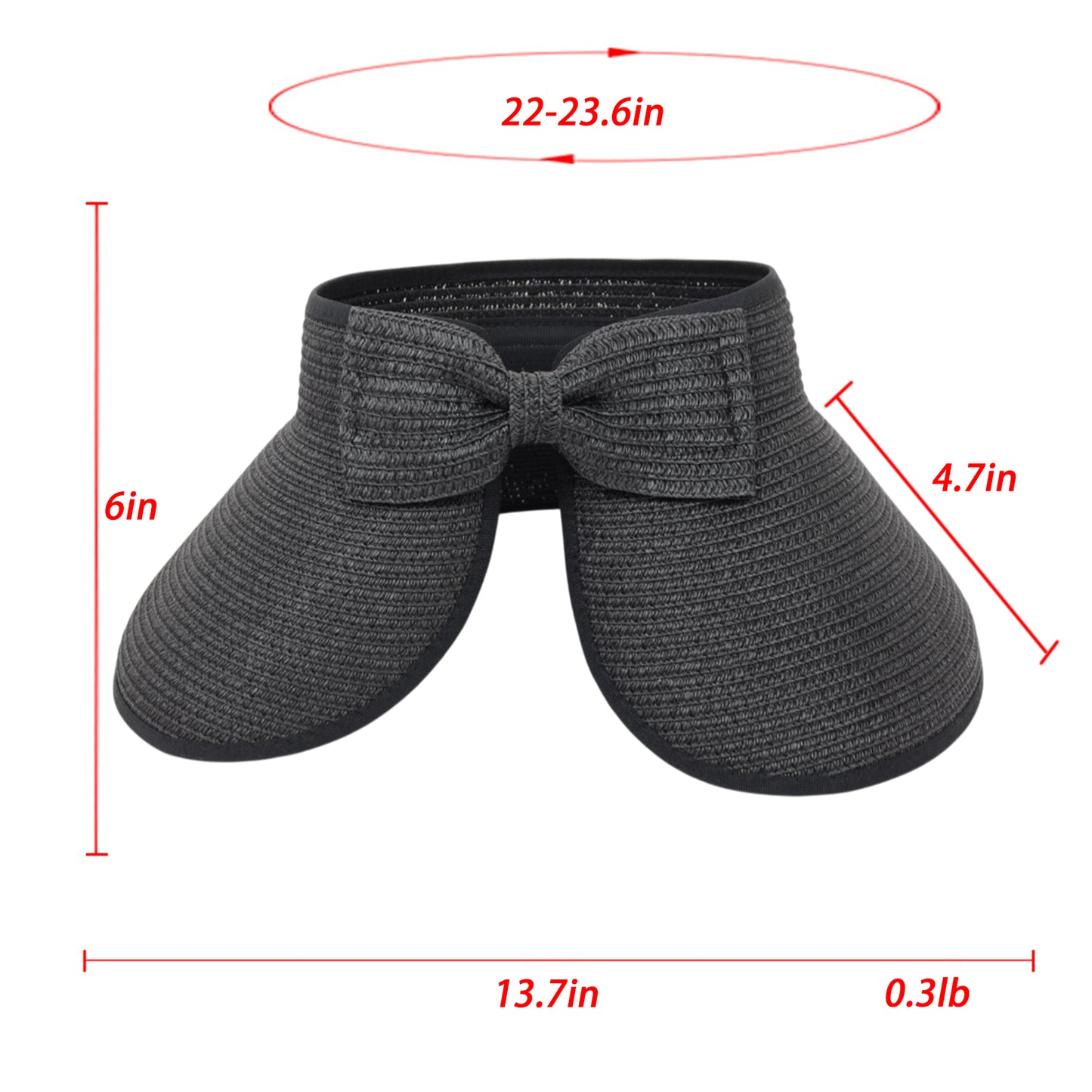 Women's Wide Brim Visor Hat with Bow Detail Adjustable Velcro Closure for Beach or Outdoor Protection