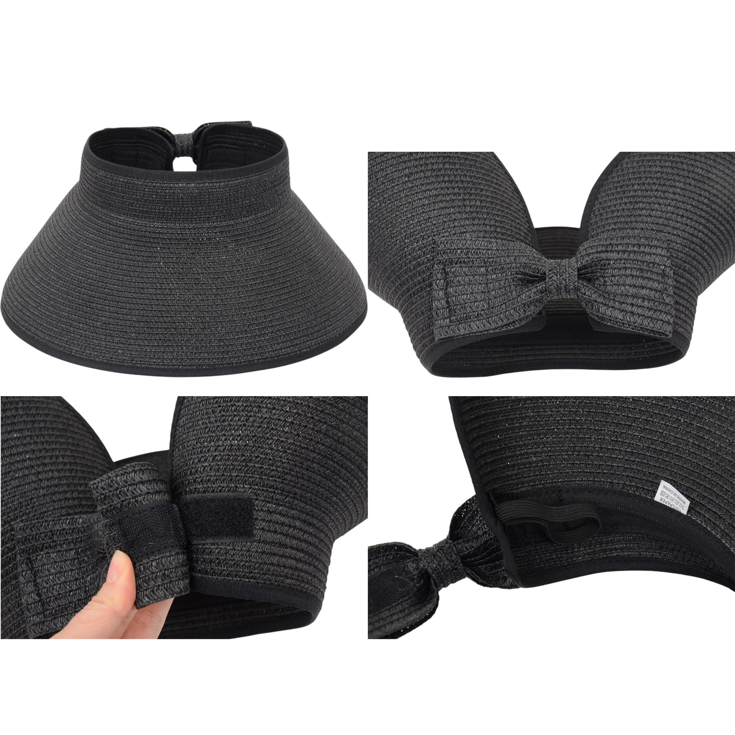 Women's Wide Brim Visor Hat with Bow Detail Adjustable Velcro Closure for Beach or Outdoor Protection