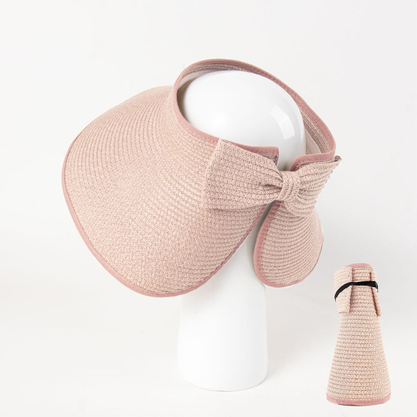 Women's Wide Brim Visor Hat with Bow Detail Adjustable Velcro Closure for Beach or Outdoor Protection