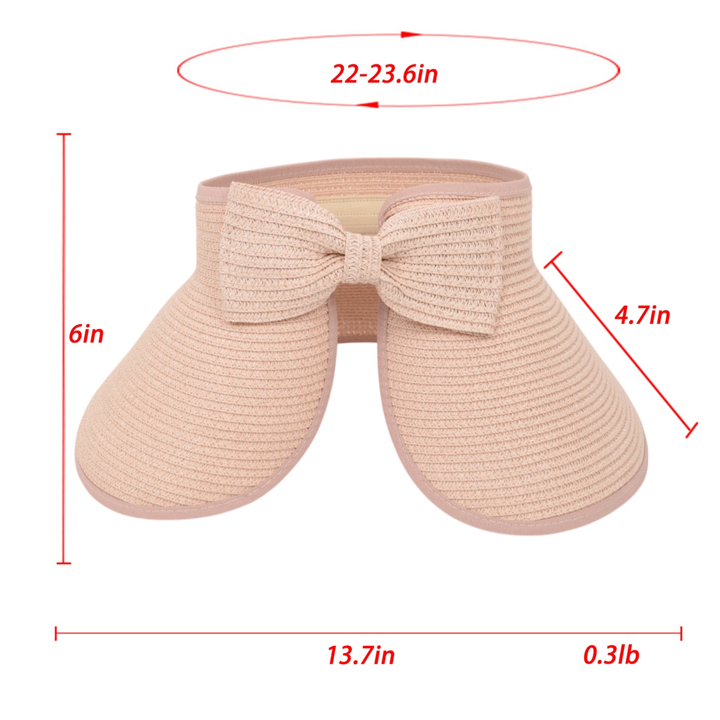 Women's Wide Brim Visor Hat with Bow Detail Adjustable Velcro Closure for Beach or Outdoor Protection
