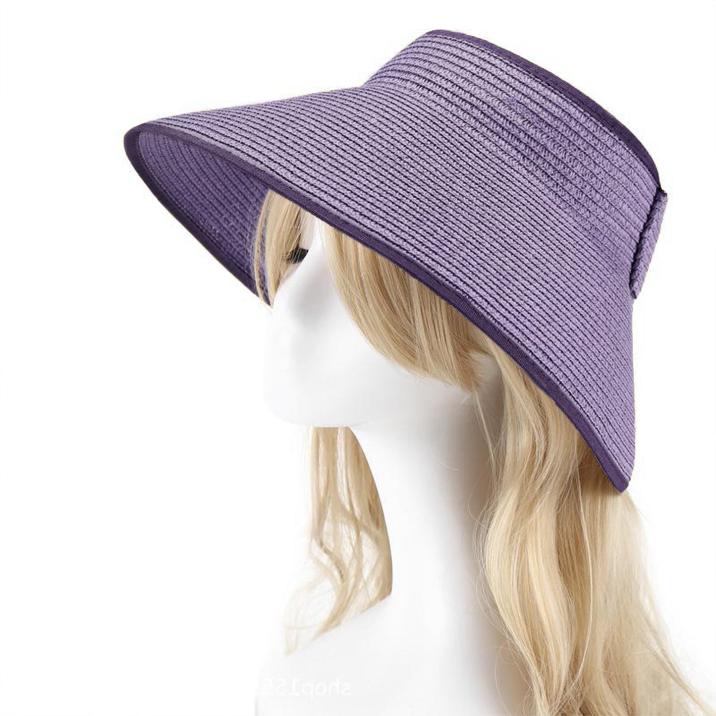 Women's Wide Brim Visor Hat with Bow Detail Adjustable Velcro Closure for Beach or Outdoor Protection