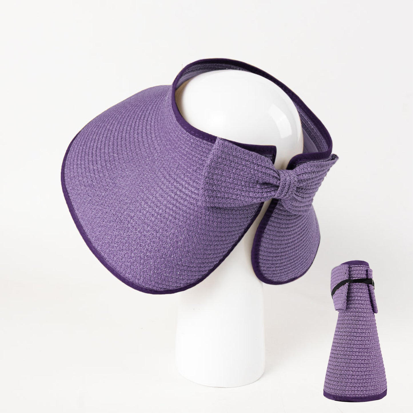 Women's Wide Brim Visor Hat with Bow Detail Adjustable Velcro Closure for Beach or Outdoor Protection