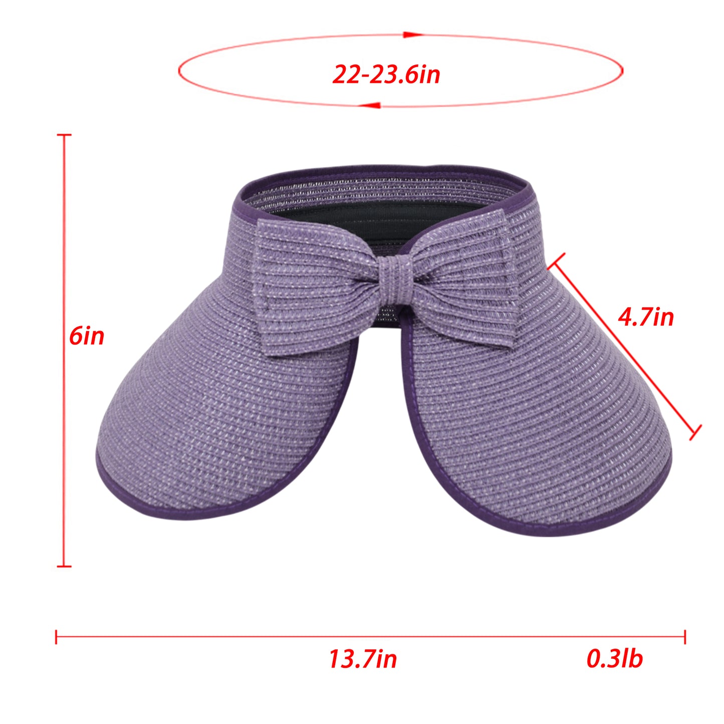 Women's Wide Brim Visor Hat with Bow Detail Adjustable Velcro Closure for Beach or Outdoor Protection