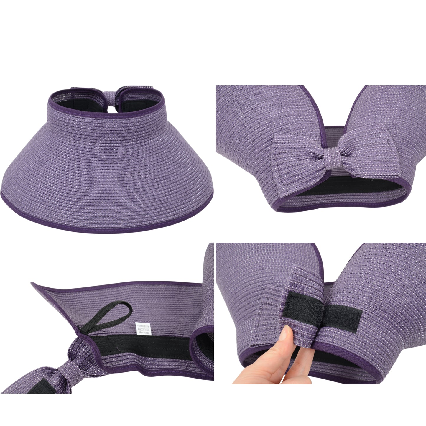 Women's Wide Brim Visor Hat with Bow Detail Adjustable Velcro Closure for Beach or Outdoor Protection