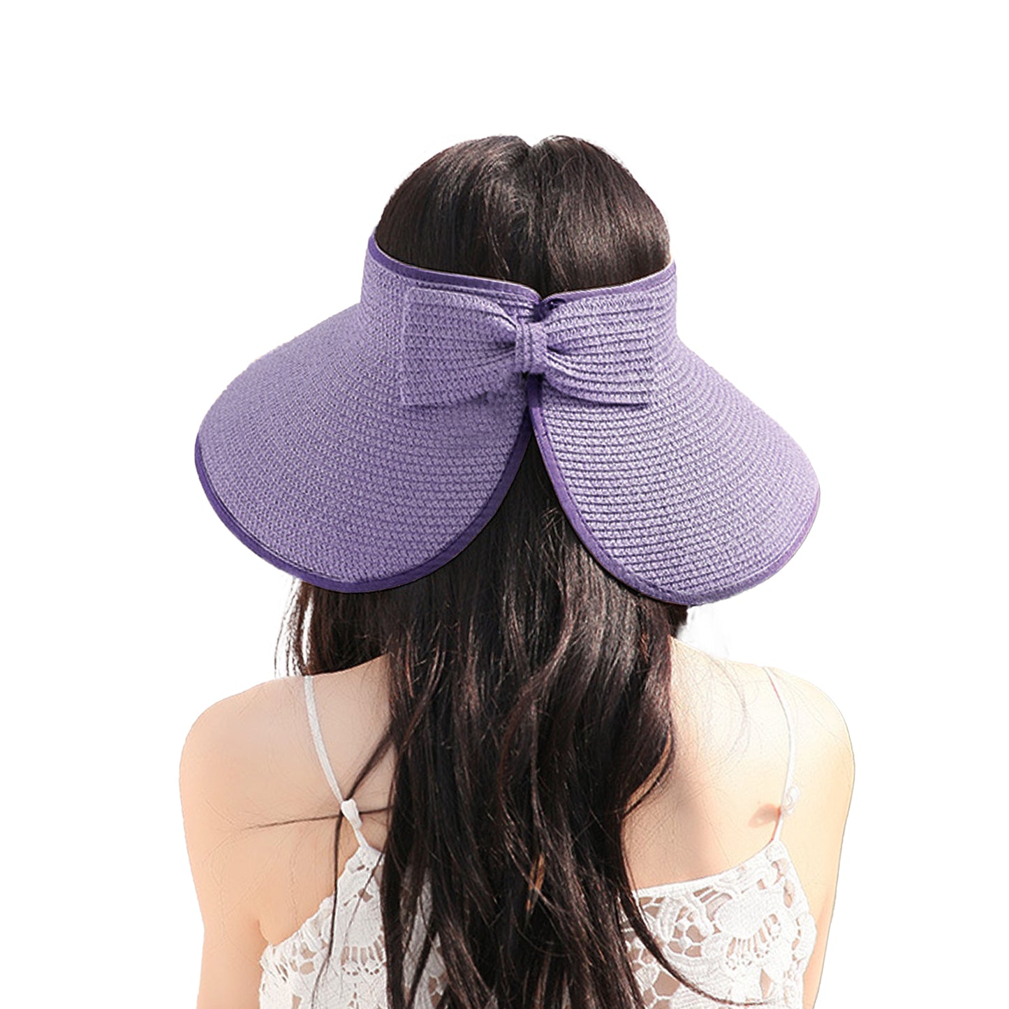 Women's Wide Brim Visor Hat with Bow Detail Adjustable Velcro Closure for Beach or Outdoor Protection