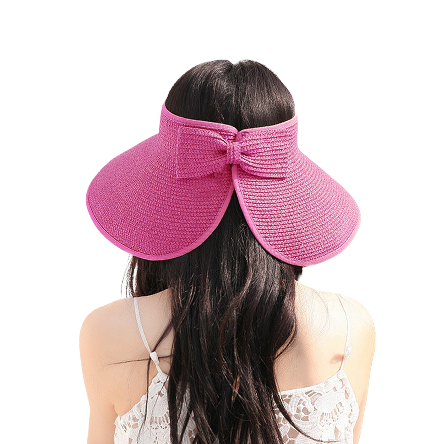 Women's Wide Brim Visor Hat with Bow Detail Adjustable Velcro Closure for Beach or Outdoor Protection