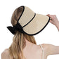 Womens Roll Up Straw Sun Visor Wide Brim Bow Detail Adjustable UV Protection Packable Summer Hat