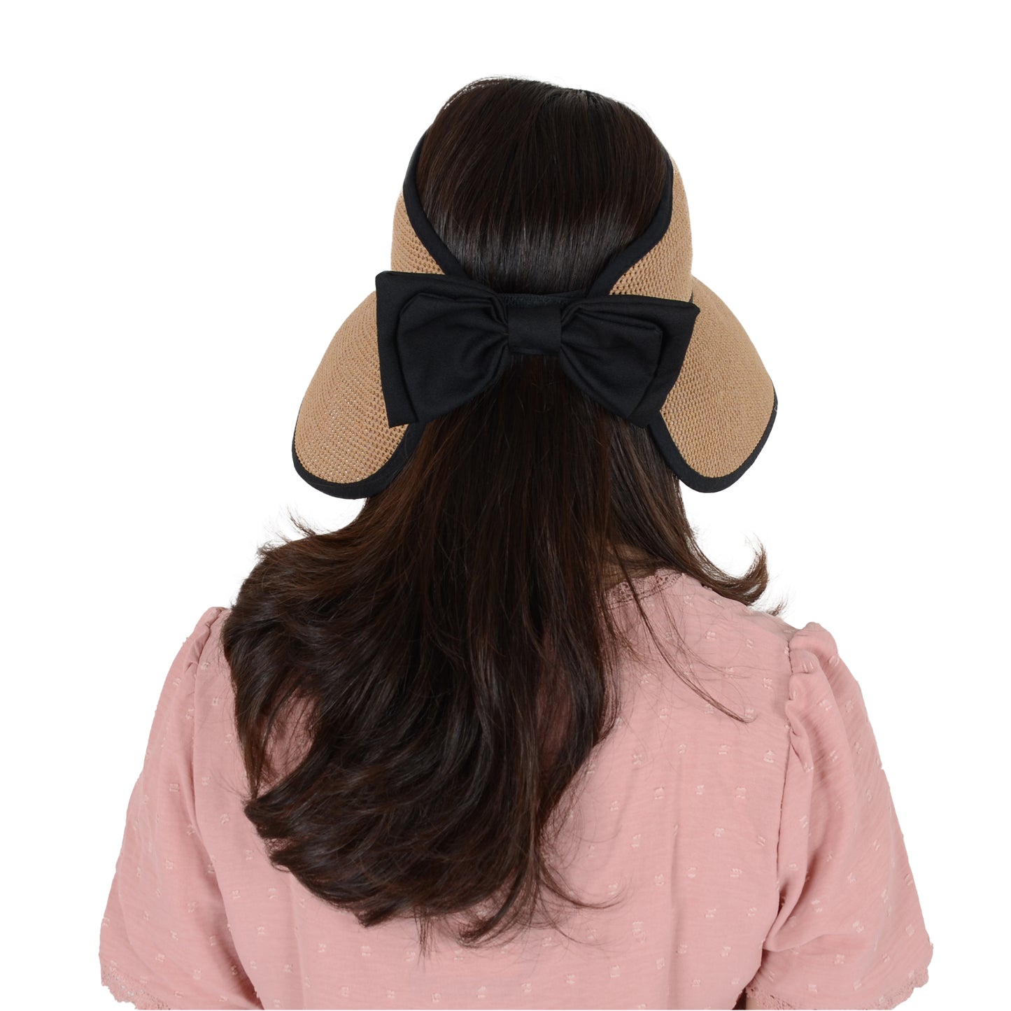 Womens Roll Up Straw Sun Visor Wide Brim Bow Detail Adjustable UV Protection Packable Summer Hat