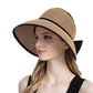 Womens Roll Up Straw Sun Visor Wide Brim Bow Detail Adjustable UV Protection Packable Summer Hat