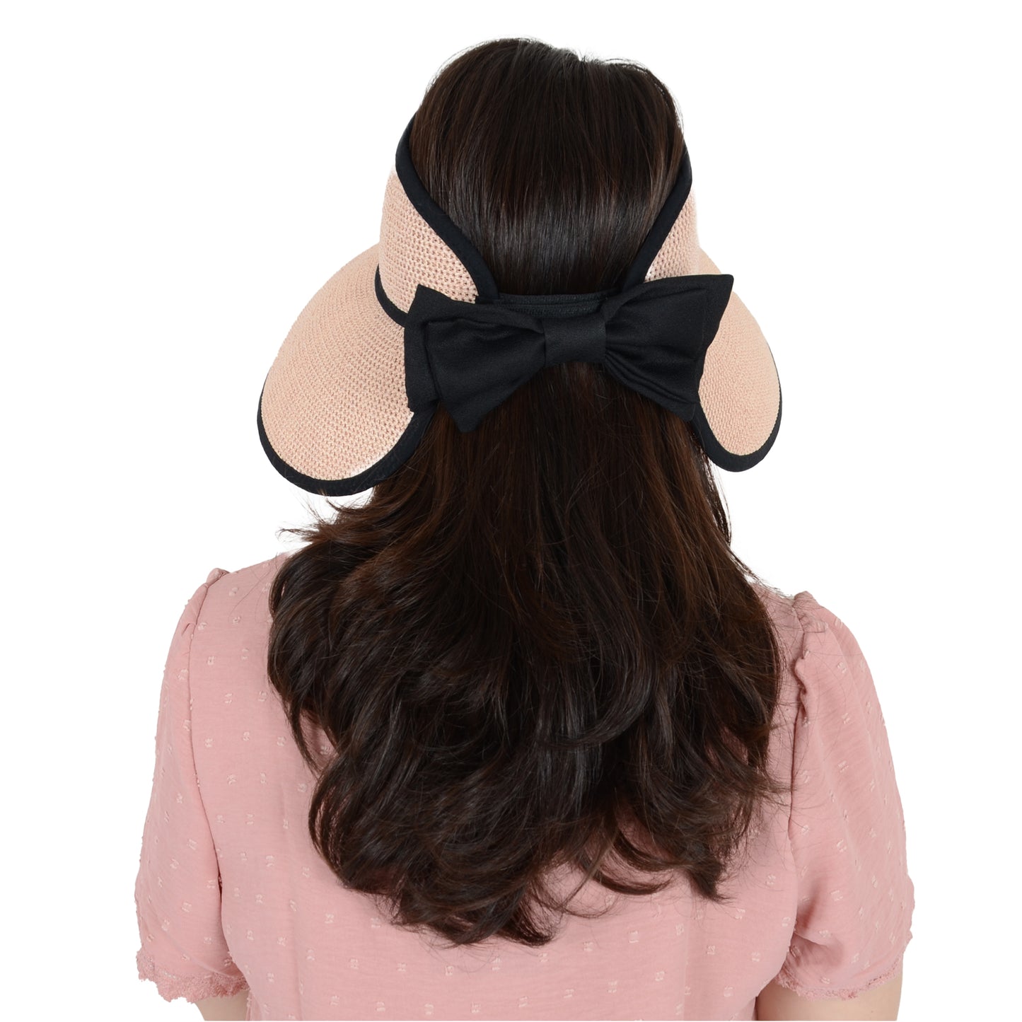 Womens Roll Up Straw Sun Visor Wide Brim Bow Detail Adjustable UV Protection Packable Summer Hat