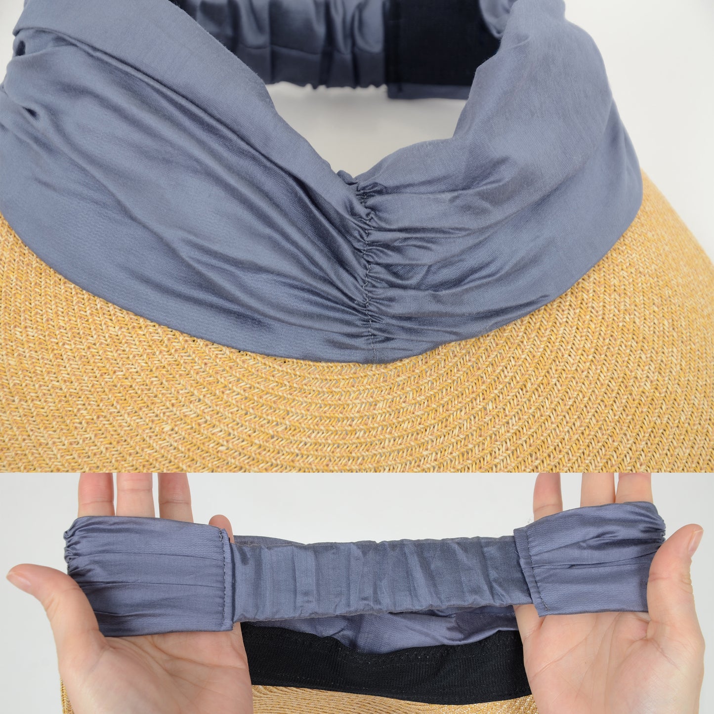 Womens Straw Sun Visor Wide Brim Adjustable Elastic Band Lightweight Summer Hat