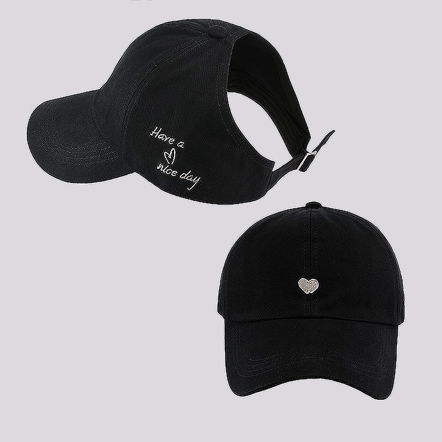 Women's Embroidered Baseball Cap Large Bun Half Hollow Top Soft Cotton Trucker Hat