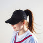 Women's Embroidered Baseball Cap Large Bun Half Hollow Top Soft Cotton Trucker Hat