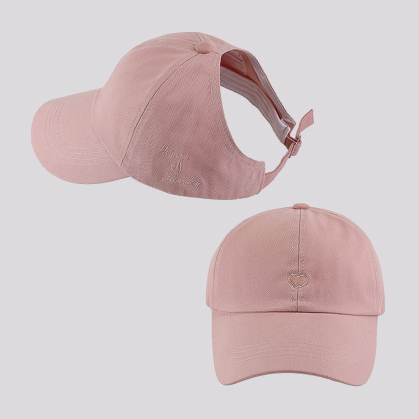 Women's Embroidered Baseball Cap Large Bun Half Hollow Top Soft Cotton Trucker Hat