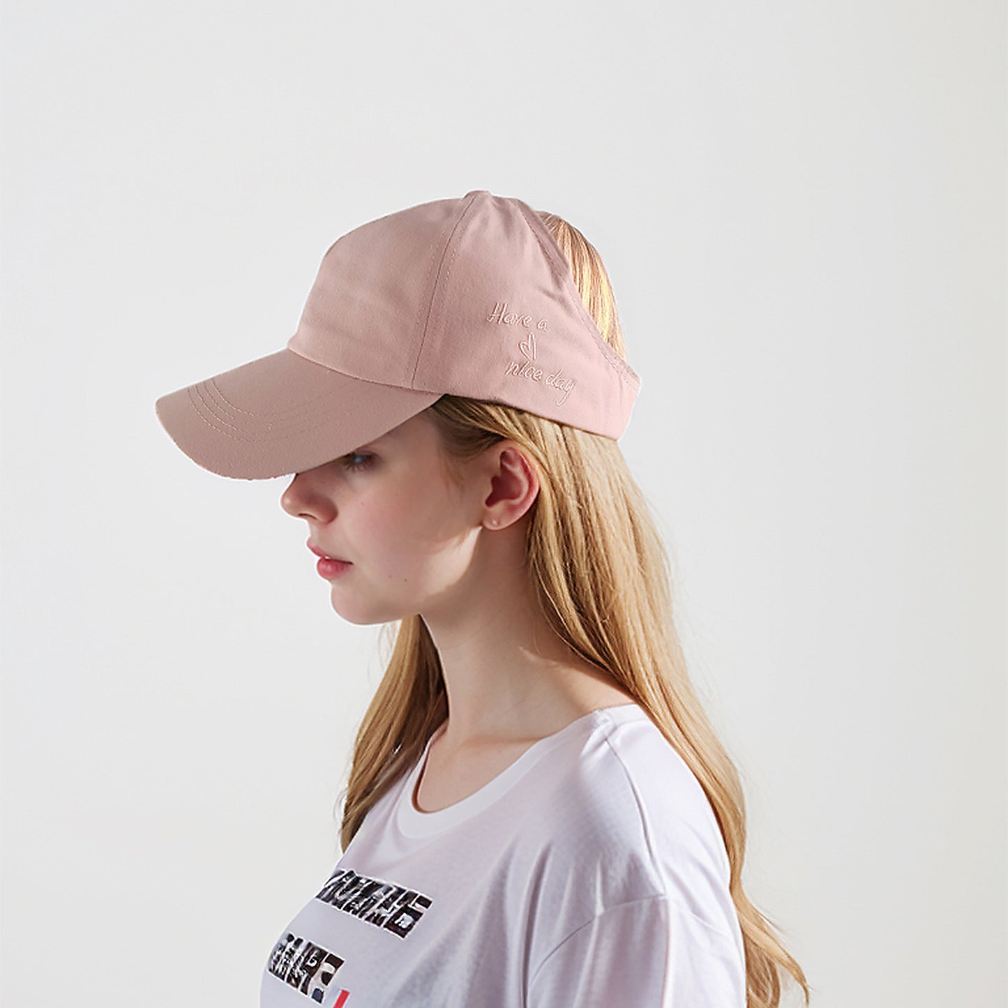Women's Embroidered Baseball Cap Large Bun Half Hollow Top Soft Cotton Trucker Hat