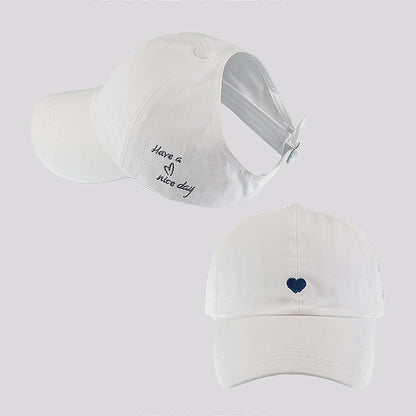 Women's Embroidered Baseball Cap Large Bun Half Hollow Top Soft Cotton Trucker Hat