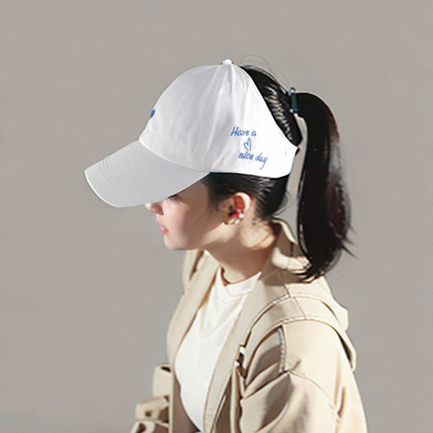 Women's Embroidered Baseball Cap Large Bun Half Hollow Top Soft Cotton Trucker Hat